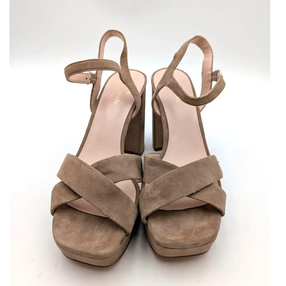 Kate Spade Delphi Heel Platform Sandal Women's Roasted Almond Size US9B EU39.5